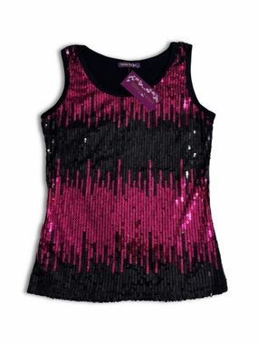 NWT Y2K Bitter Sweet Black & Pink Pixelated Sequin Tank Top